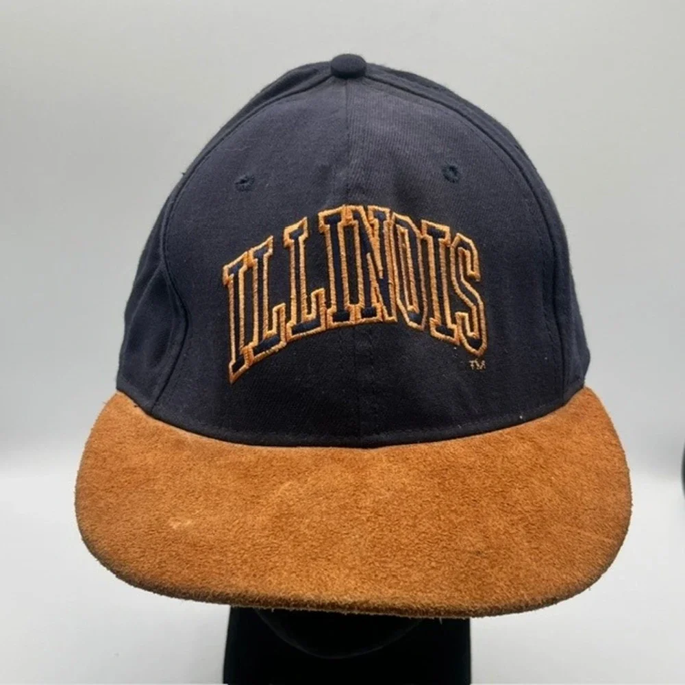 Vintage Illinois Fighting Illini Snapback Hat Navy Brown Suede Brim Made in USA